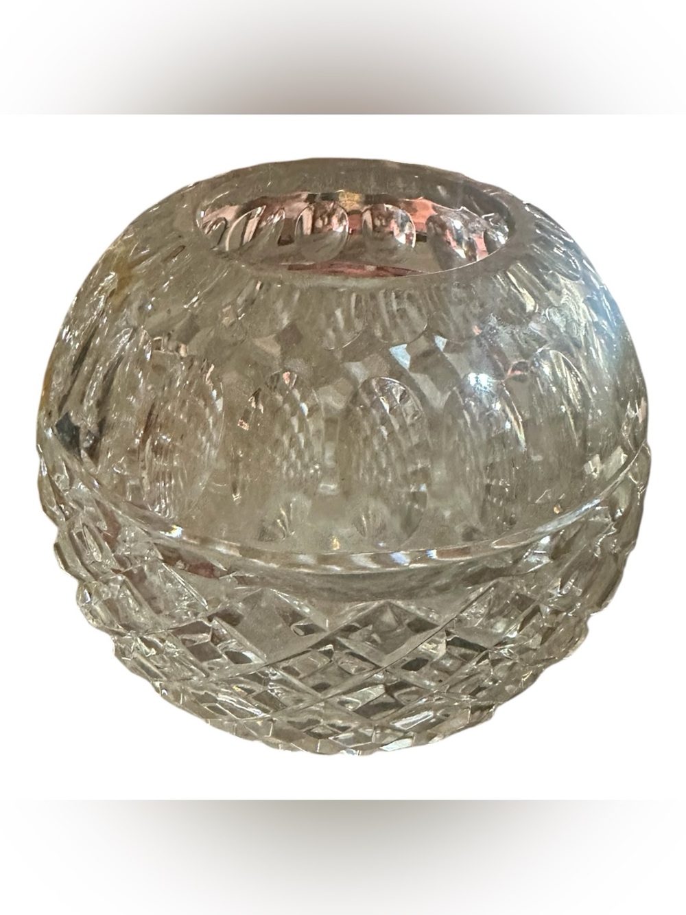 Vintage Cut Crystal Rose Bowl - Diamond Pattern - Picture 4 of 4